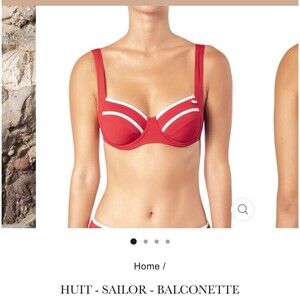 HUIT - SAILOR - BALCONETTE Maya Bikini Top Red & White 38C NWT $67